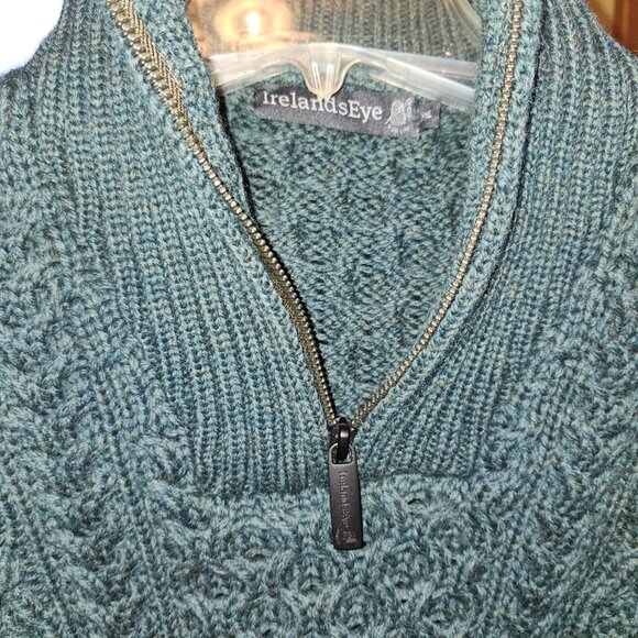 Men's  IRELAND'S EYE 1/4 Zip Cable Knit Merino Wool Aran Island Sweater - Picture 5 of 14